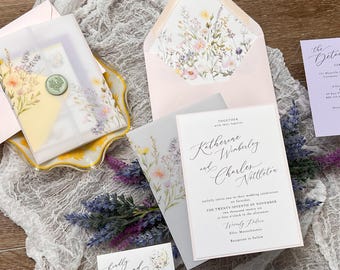 Wildflower Wedding Invitation Suite: Vellum Jacket, Garden Romance