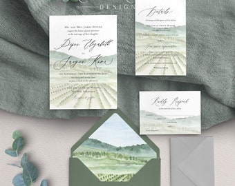 Winery Wedding Invitation - Vineyard Wedding - Romantic Wedding Invitation - Wine Country Wedding - Winery Invite - Napa Wedding - Printed