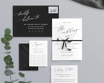 Modern Wedding Invitation - Black and White Wedding Invitation - Simple Wedding Invite- Classic Wedding Invitation - Minimal Wedding