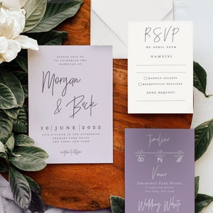 Light Purple Wedding Invitation - Lavender Wedding - Lilac Wedding - Modern Wedding - Minimalist Wedding - Printed Invitation