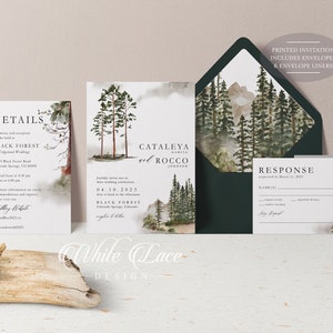 PRINTED Forest Wedding Invitation - Mountain Wedding Invitation - Watercolor Forest - Rustic Wedding - Greenery Wedding - Watercolor Forest