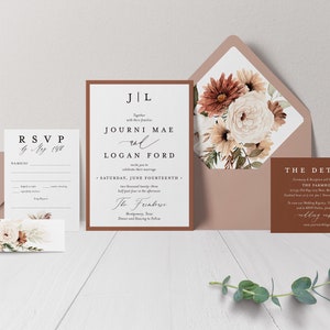 Terracotta Wedding Invite Pampas Wedding Rust Wedding Floral Terracotta Wedding Boho Wedding Modern Invite Printed Invitation image 1