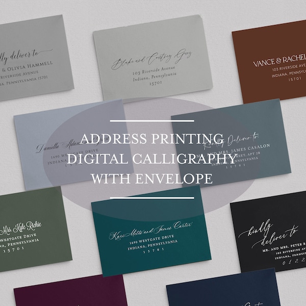 Envelope Address Printing Service - Digital Calligraphy - Color Envelope - Black Ink or White Ink Printing - Wedding Guest Address Printing