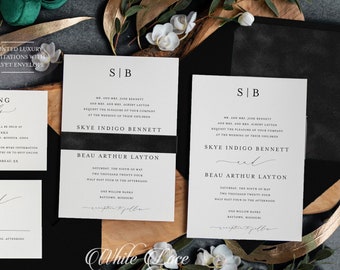 Luxury Velvet Black Wedding Invitation, Black and White Wedding Invitation, Elegant Wedding, Classic Wedding, Black Velvet, Glam Invite