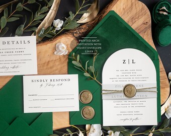 Rustic forest Green Arch wedding invitation, arch invitation, modern whimsical invite, Dusty blue wedding, luxury wedding, unique invite