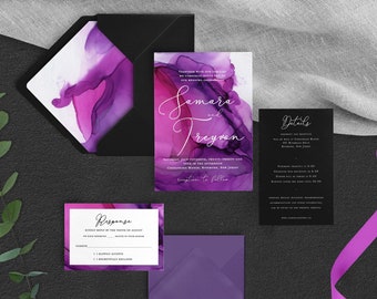 Purple Wedding Invitations, Bright Wedding Invitation, Colorful Wedding Invitation, Watercolor Wedding, Pink Wedding, Modern Wedding