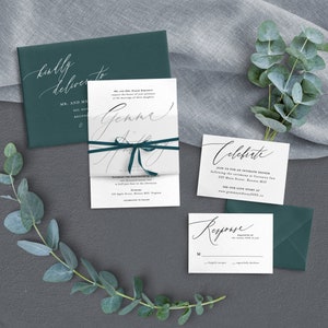 Modern Wedding Invitation - Teal Wedding Invitation - Simple Wedding - Bold Wedding - Classic Wedding - Minimal Wedding - Printed Invitation
