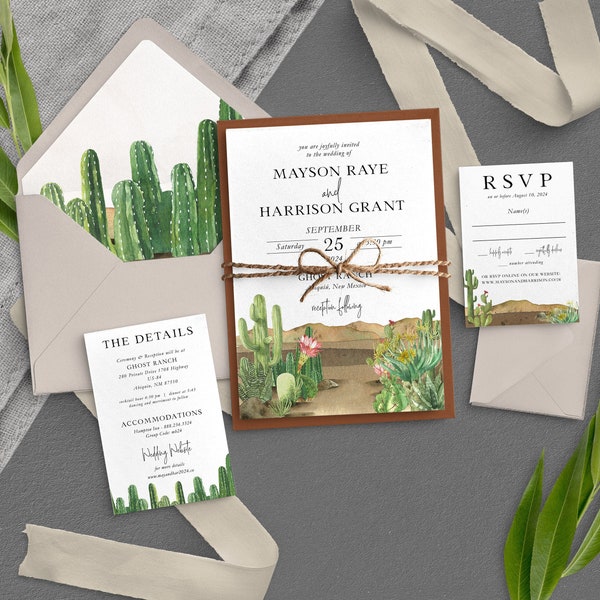 Desert Wedding Invitation - Modern Wedding - Southwest Wedding - Cactus Wedding - Mountain Wedding - Boho Wedding - Printed Invite