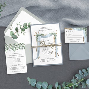 Rustic Wedding Invitation - Eucalyptus wedding - Dusty Blue Wedding - Greenery Wedding - Outdoor Wedding - Boho Wedding - Printed Invitation