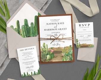 Desert Wedding Invitation - Modern Wedding - Southwest Wedding - Cactus Wedding - Mountain Wedding - Boho Wedding - Printed Invite