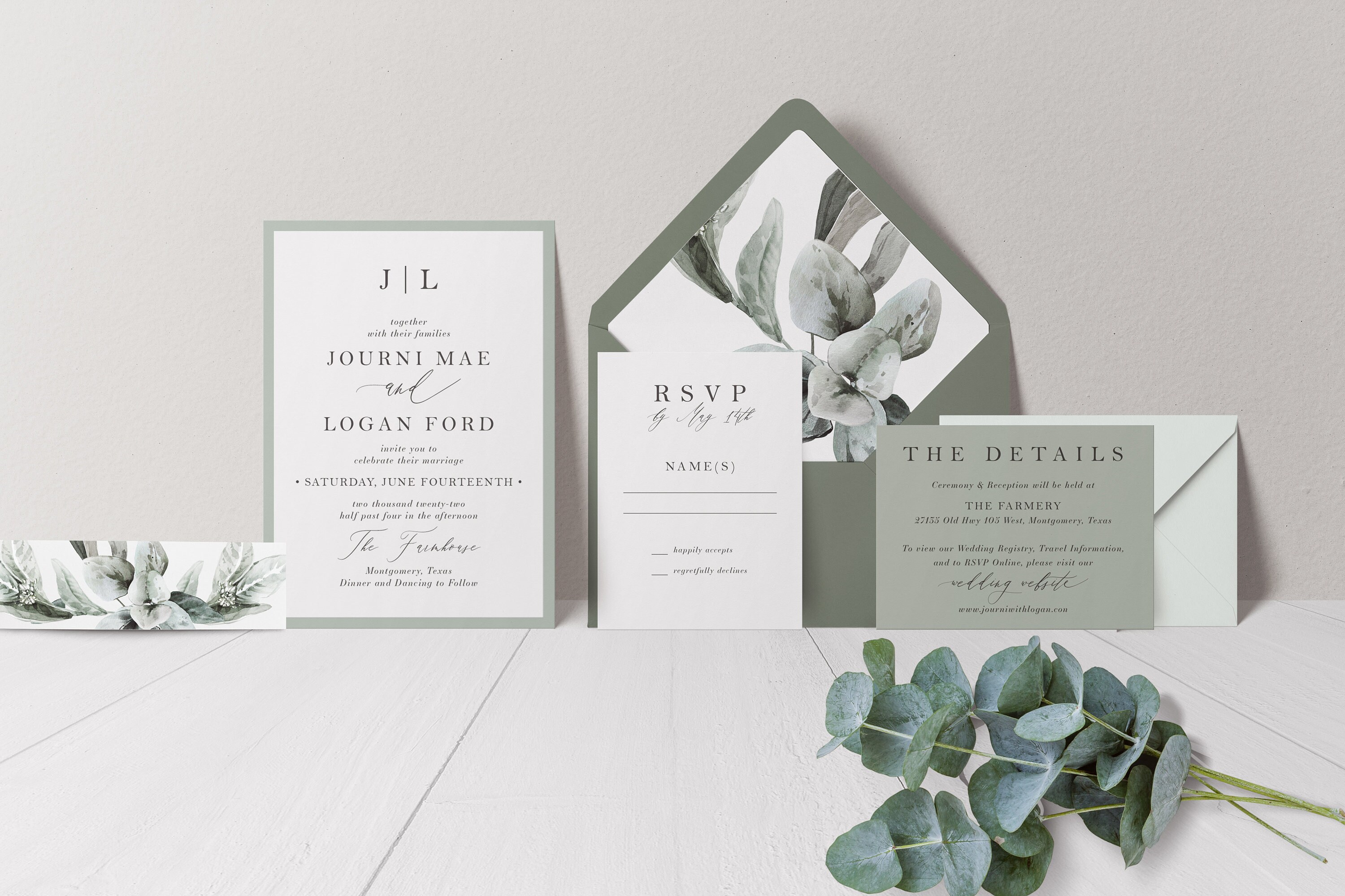 Sage Green Wedding Invitation Suite: Eucalyptus & White - Etsy