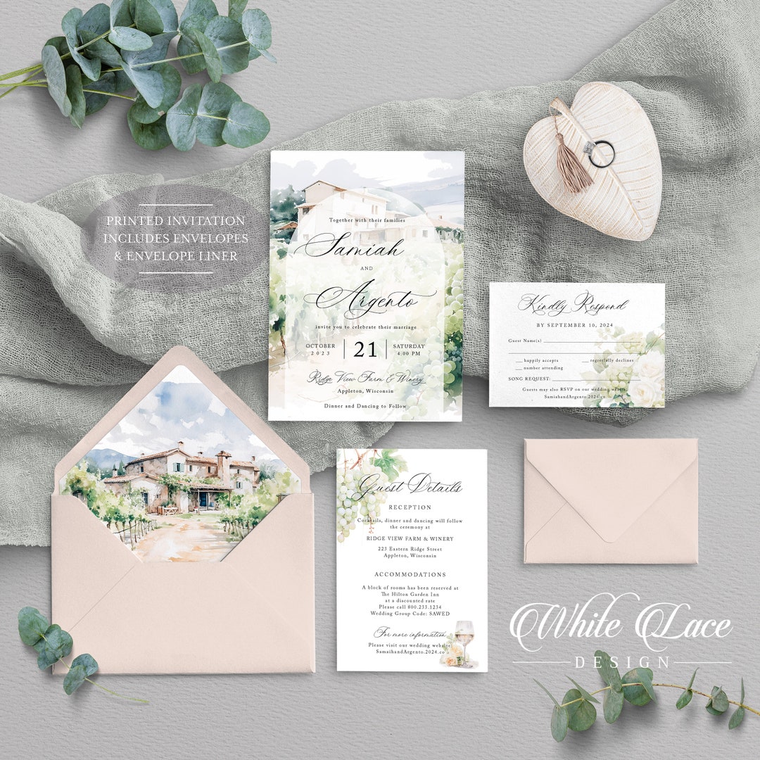 Winery Wedding Invitation Suite, Vineyard Wedding, Napa Wedding, Wine ...