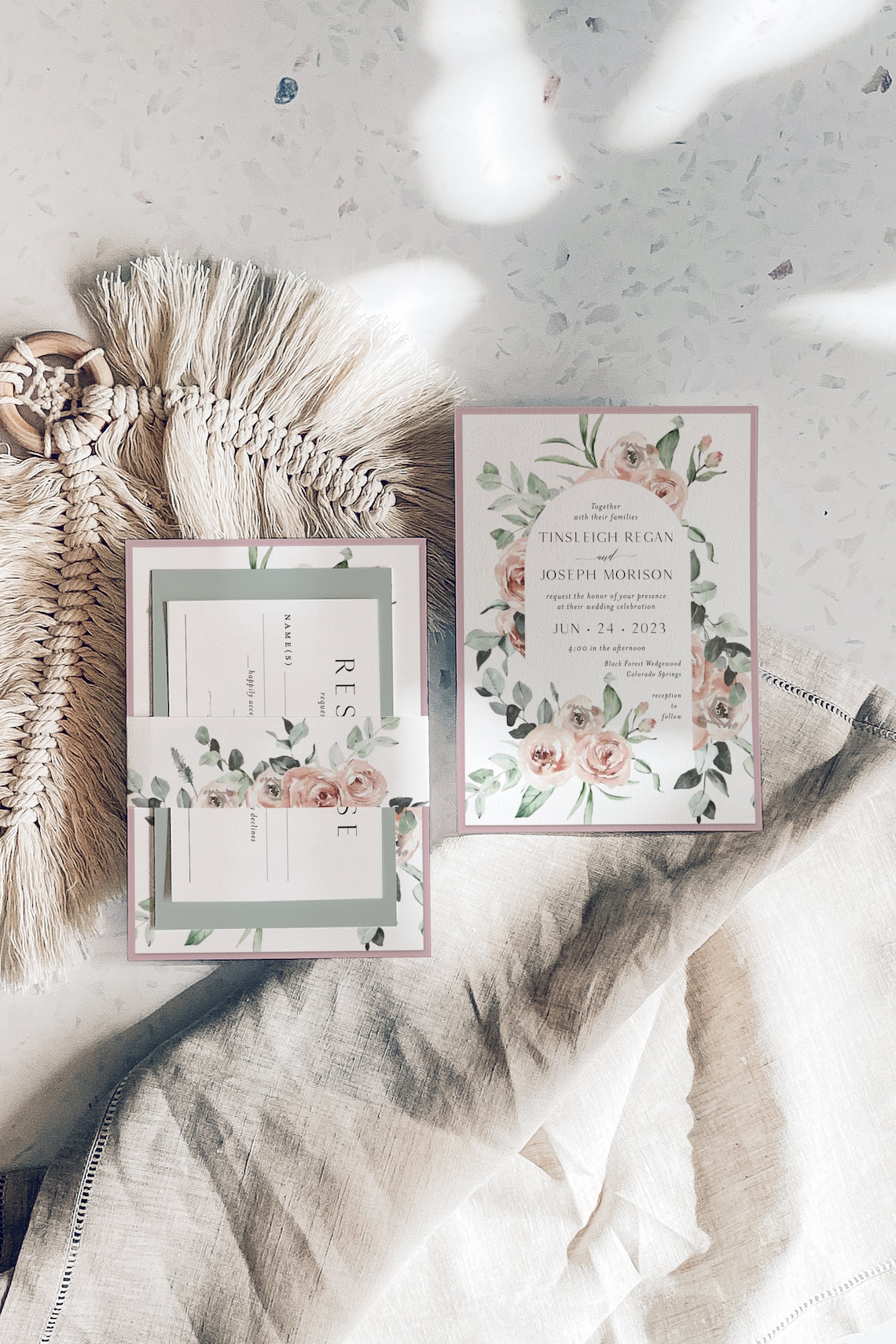 Dusty Rose Wedding Invitation Sage Green Wedding image 2