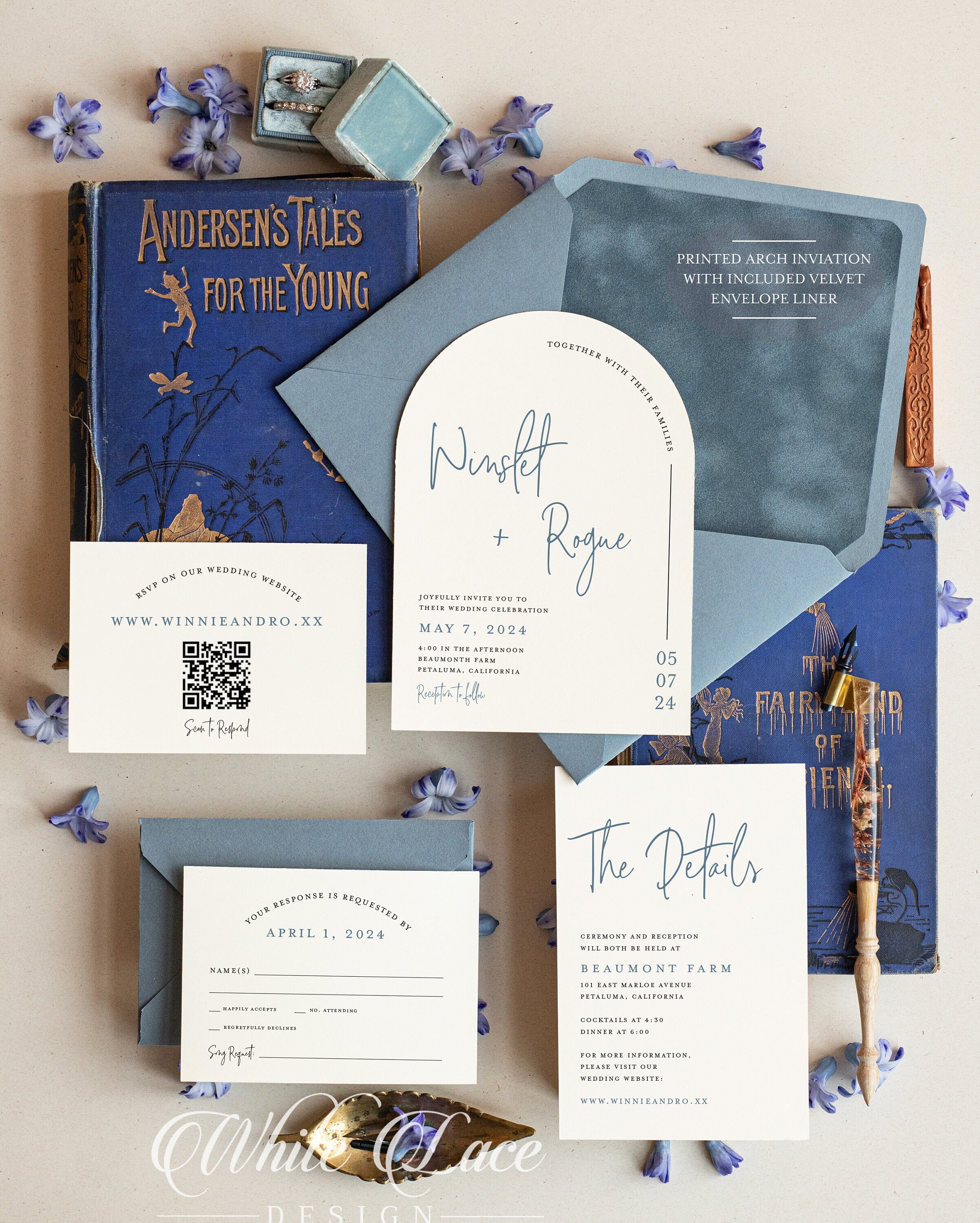 Velvet Arch Dusty Blue Wedding Invitation Suite Slate Blue - Etsy Norway