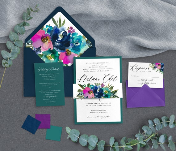 Purple And Green Wedding Invitations Modern