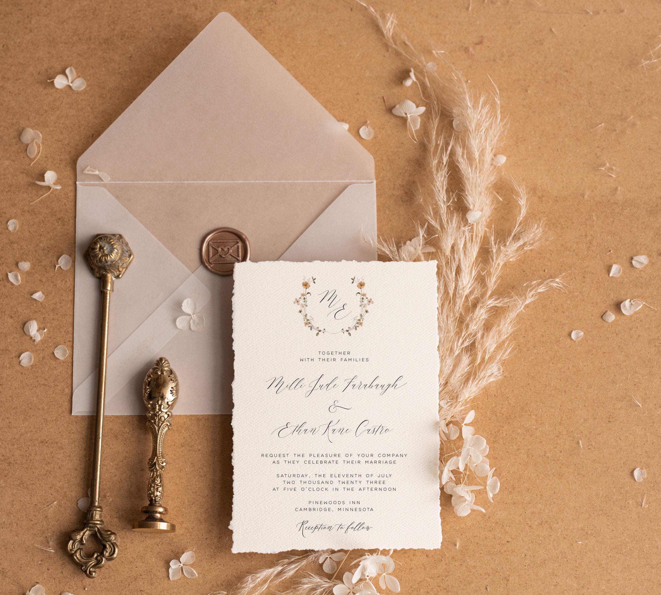 Deckled Edge Handmade Paper Wedding Invitations Letterpress Printed Gray —  Sofia Invitations and Prints
