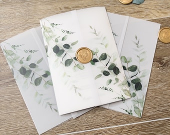 Eucalyptus Vellum Wedding Invitation Jacket: 5x7 Translucent Card Wrap