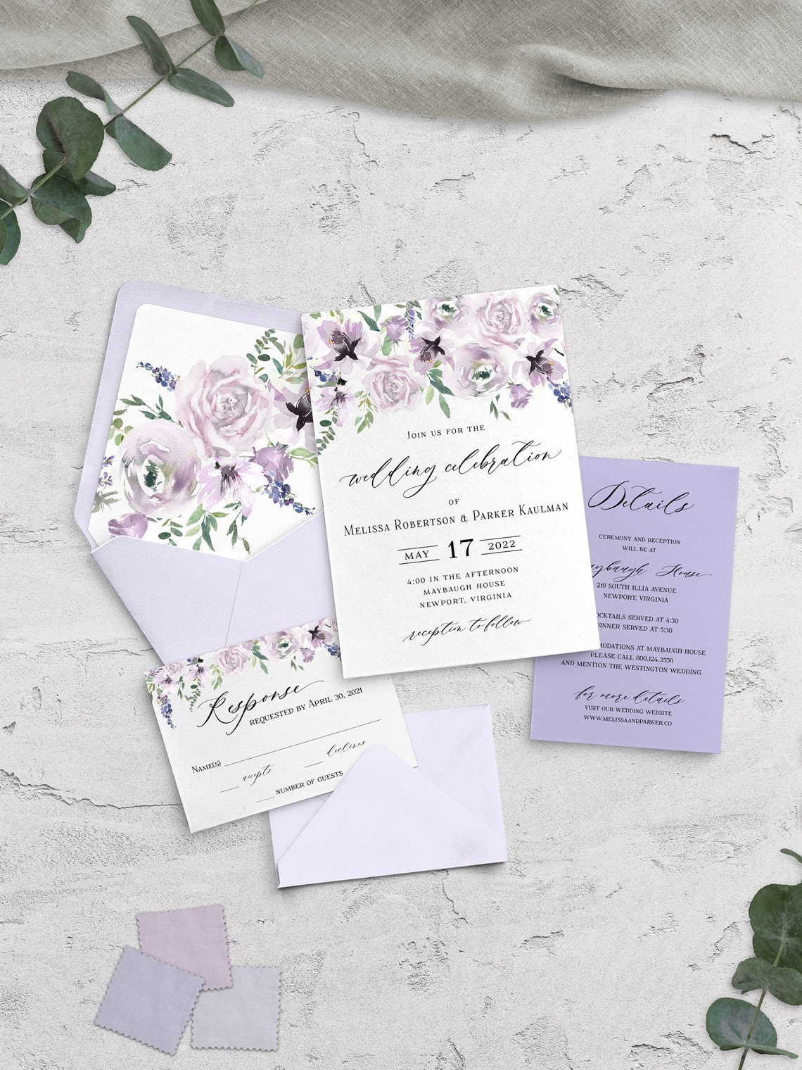 Purple Wedding Invitation Lavender Wedding Purple Flower image 1