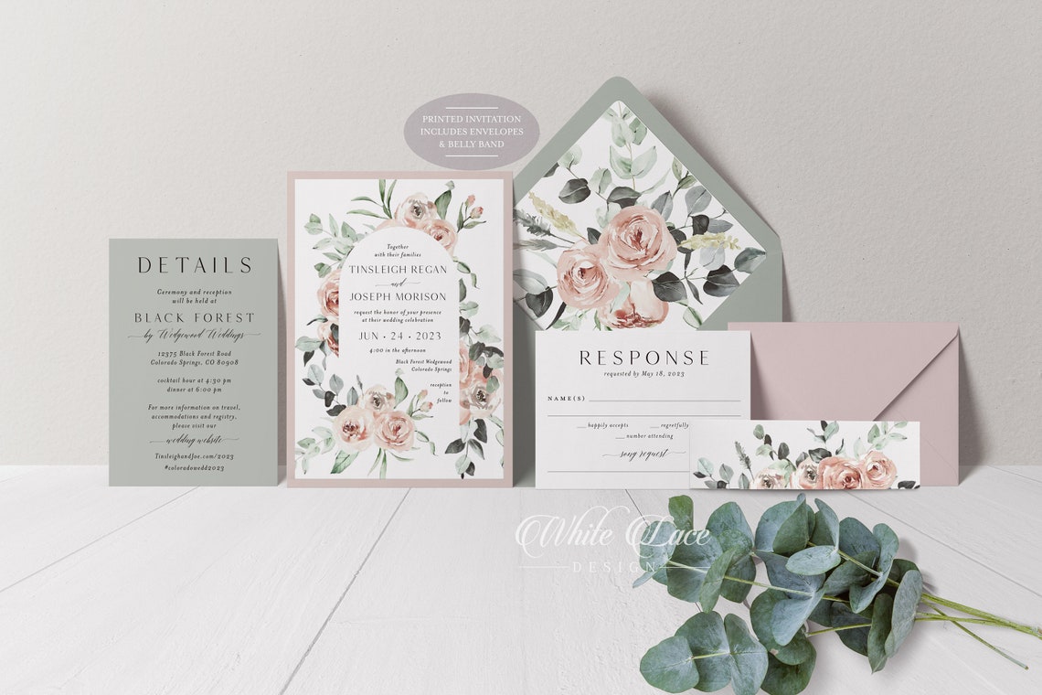 Dusty Rose Wedding Invitation Sage Green Wedding image 2