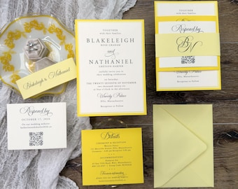NEW Layered Invitation Suite, Brayleigh Designs, Yellow, Spring, Summer, Bright Decorative, RSVP QR, Printed Wedding