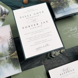 Colorado Mountain Forest Wedding Invitation Suite: Green Lake, Enchanting Woodlands, Vellum Jacket imagen 2