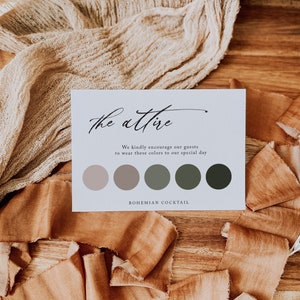 Customized Wedding Guest Color Palette Attire Cards, Printed, Attendee Dress Code Cards, Wedding Invitation enclosure color scheme image 1