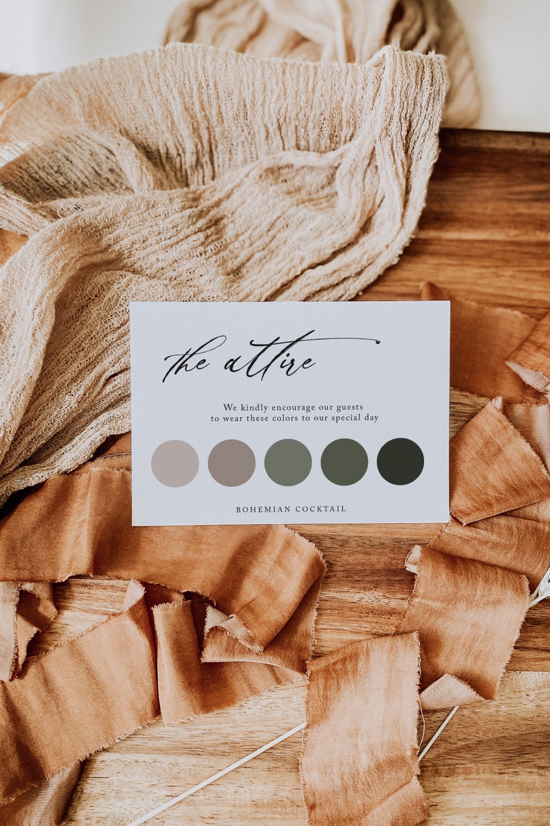 Customized Wedding Guest Color Palette Attire Cards, Printed, Attendee Dress Code Cards, Wedding Invitation enclosure color scheme image 1