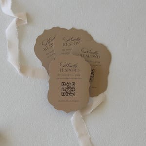 Wedding website QR code card styled with ivory ribbon for the burgundy Verona invitation suite