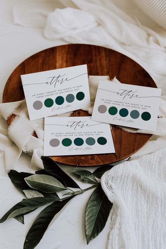Custom Wedding Attire Color Palette Cards: Guest Dress Code