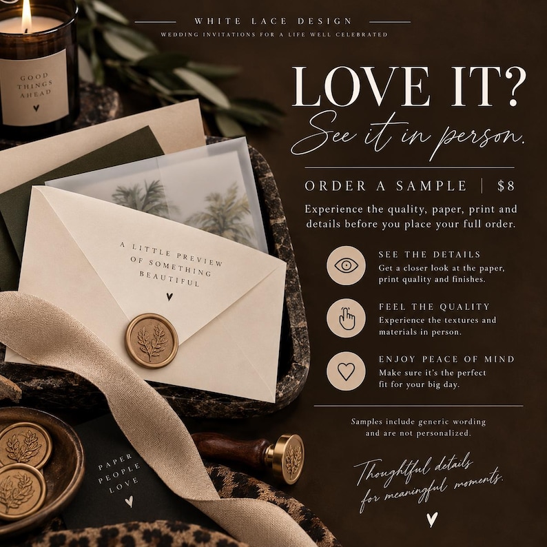White Lace Design invitation customization and address printing options for personalized wedding stationery.