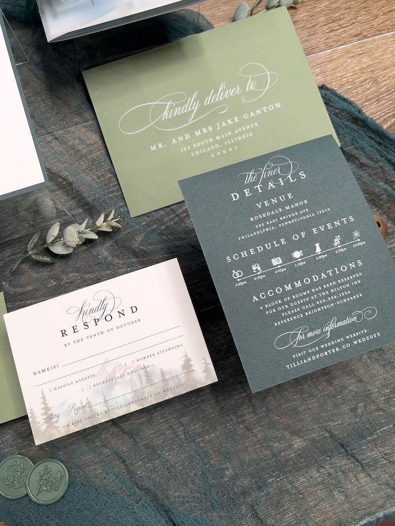 Colorado Mountain Forest Wedding Invitation Suite: Green Lake, Enchanting Woodlands, Vellum Jacket imagen 5