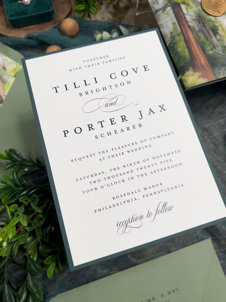 Sequoia Tree Wedding Invitation Suite: Green Forest, Vellum Jacket afbeelding 3