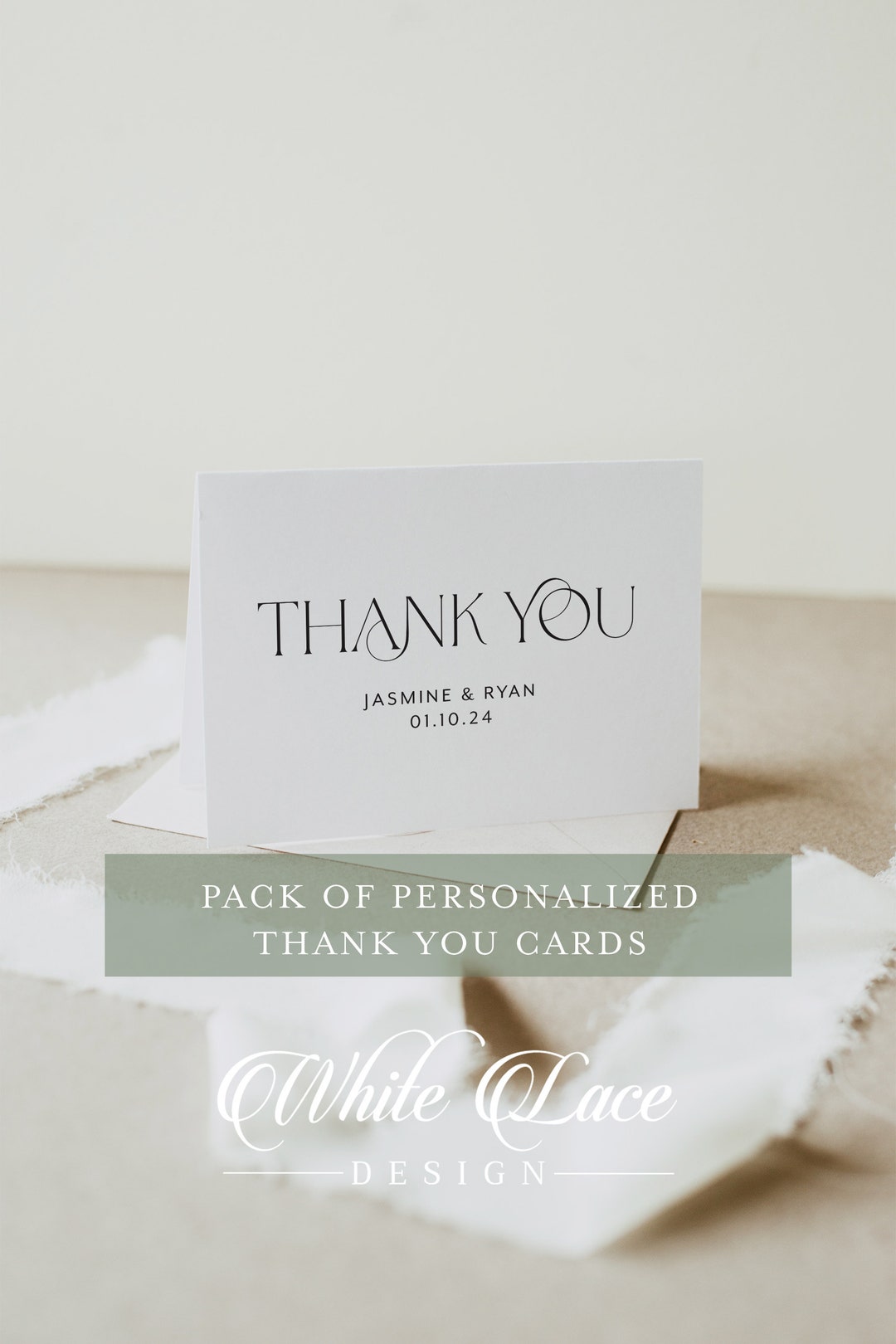 Personalized Thank You Cards: Modern Folded Note Cards With Envelopes ...