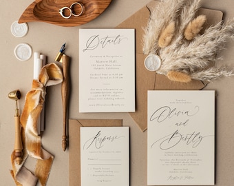 Natural Wedding Invitations: Modern Cream Invitation Suite