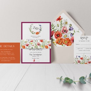 Bright Wildflower Wedding Invitation Colorful Wedding Eucalyptus Wedding Spring Wedding Flower Wedding White Ink Printed image 3