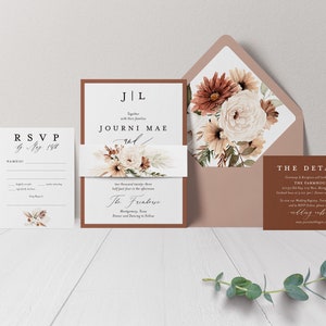 Terracotta Wedding Invite Pampas Wedding Rust Wedding Floral Terracotta Wedding Boho Wedding Modern Invite Printed Invitation image 4