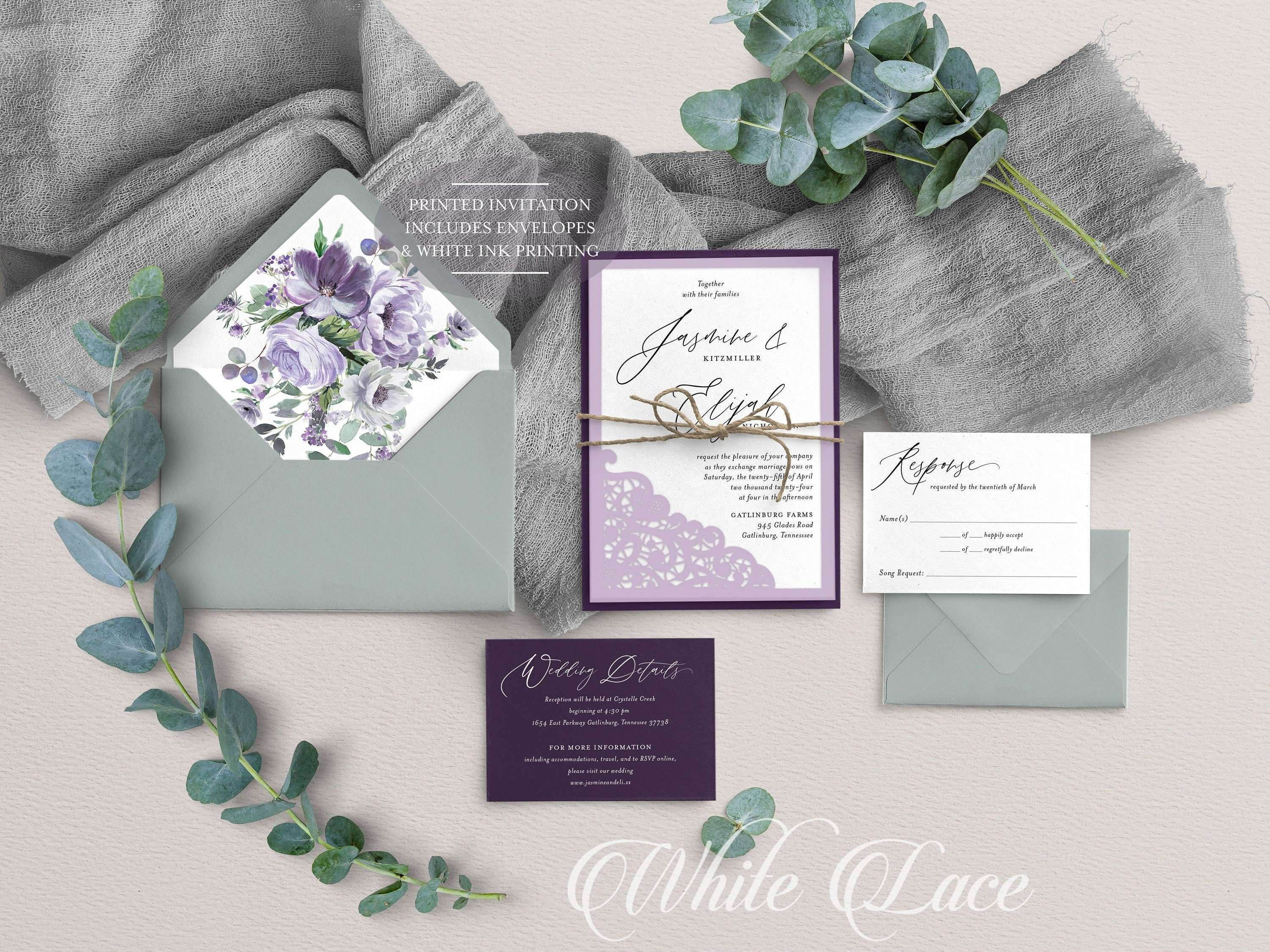 Lavender Wedding Invitation, Purple and Sage Wedding Invitation, Lace  Wedding, Floral Wedding, Lavender and Sage Wedding, White Ink PRINTED -  Etsy Österreich