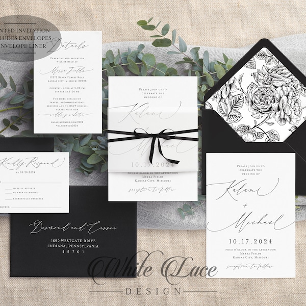 Wedding Invitations Black and White Design Etsy