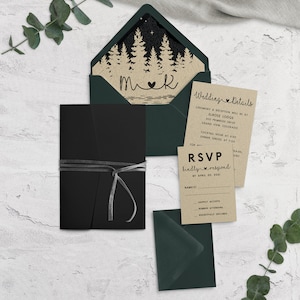 Rustic Wedding Invitation, Forest Wedding Invitation, Outdoor Wedding, Greenery Wedding, Into the Woods Wedding, Pocketfold, Printed image 2