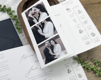 PRINTED Trifold Wedding Invitation with Online RSVP | Modern Folded Black and White Details Section & A7 Envelope | Minimalist Wedding Suite