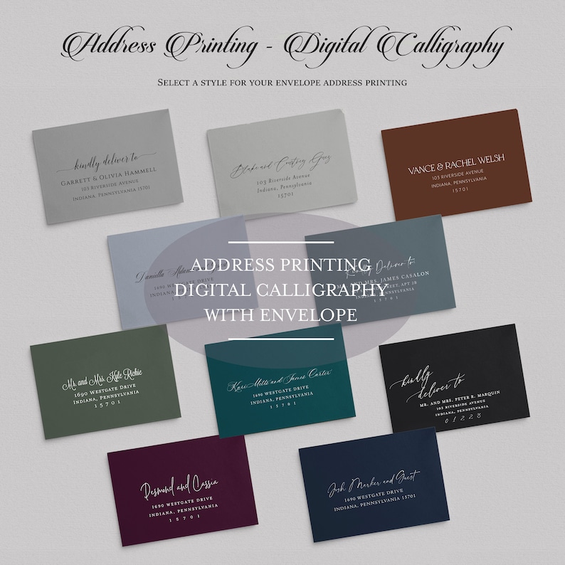 Envelope Address Printing Service Digital Calligraphy Color Envelope Black Ink or White Ink Printing Wedding Guest Address Printing image 1