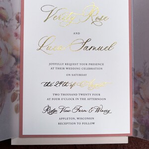 Vellum Jacket wedding invitation suite, Gold Foil wedding, Dusty Rose Mauve Modern, Whimsical Terracotta Romantic WildFlower, Verity PRINTED image 7