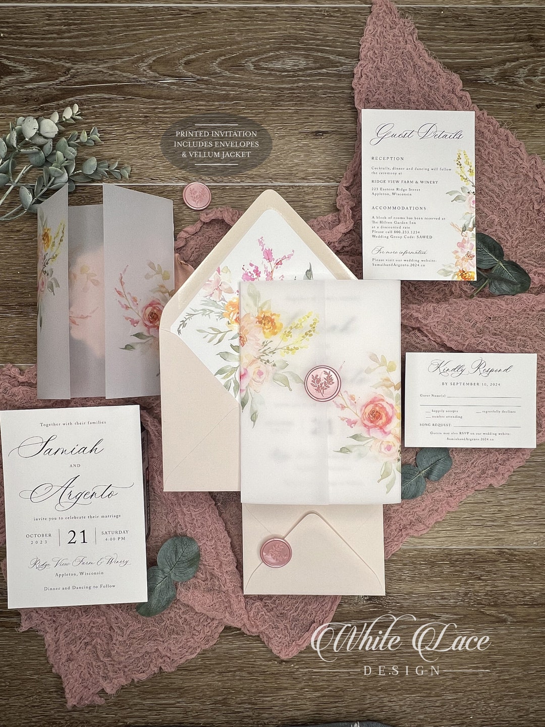 Vellum Jacket Wedding Invitations, Wildflower Watercolor, Spring Summer