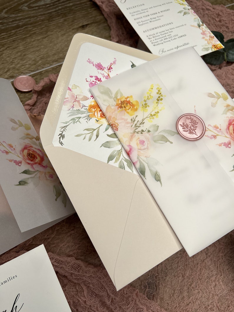 Vellum Jacket Wedding Invitations Wildflower Watercolor With Etsy