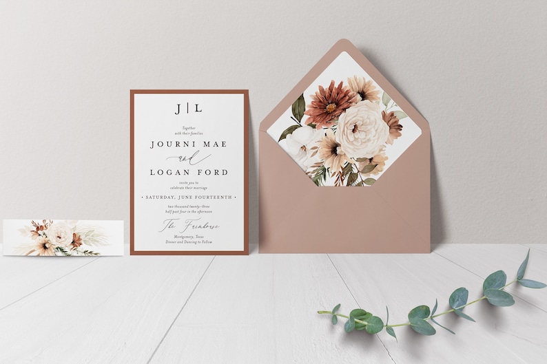 Terracotta Wedding Invite Pampas Wedding Rust Wedding Floral Terracotta Wedding Boho Wedding Modern Invite Printed Invitation image 2