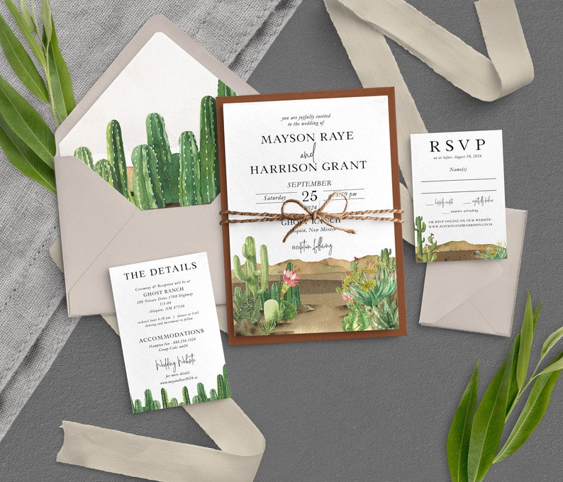 Desert Wedding Invitation Modern Wedding Southwest Wedding Cactus Wedding Mountain Wedding Boho Wedding Printed Invite image 1