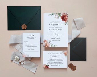 Terracotta Wedding Invitation - Pampas Wedding Invitation - Boho Wedding Invitation - Modern Wedding Invite - Minimal Wedding - Printed