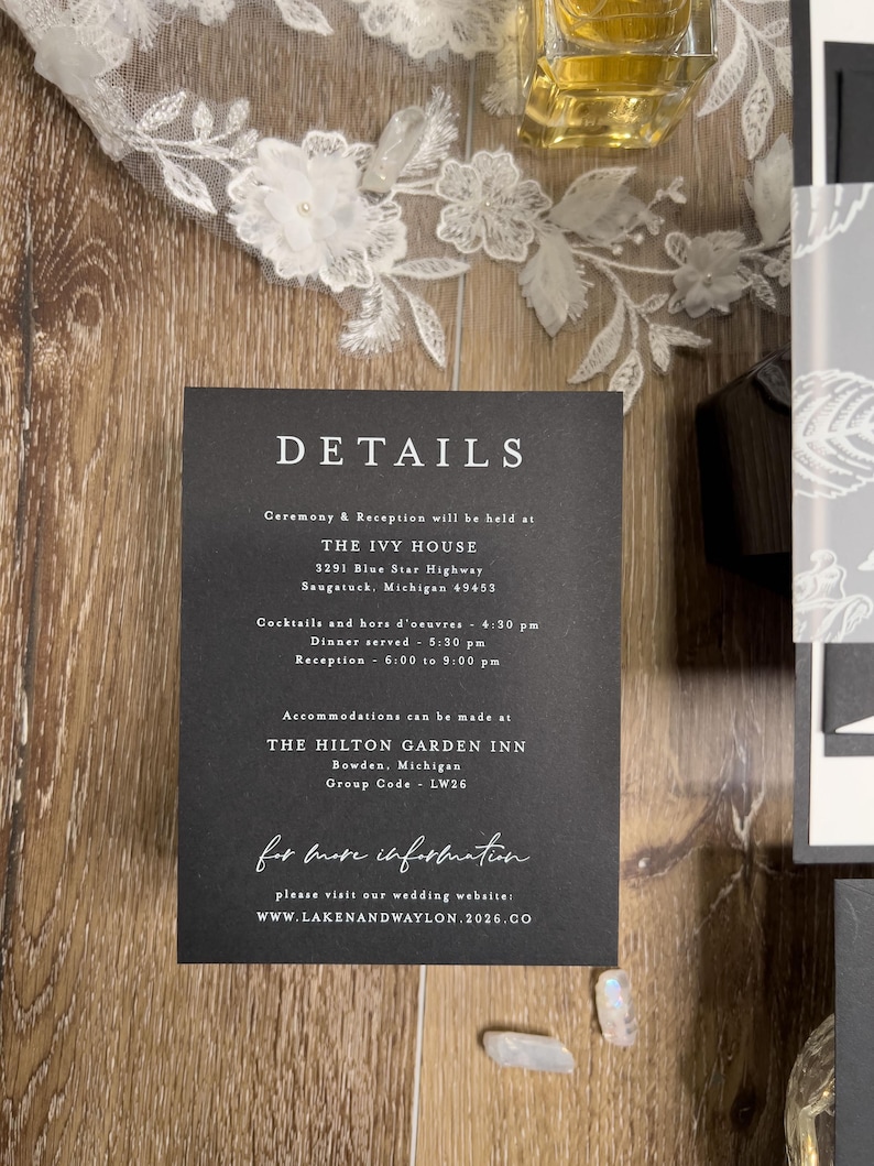 Black and White Wedding Invitation: Floral Vellum, Minimalist Design image 4