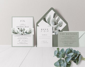Sage Green Wedding Invitation Suite: Eucalyptus & White