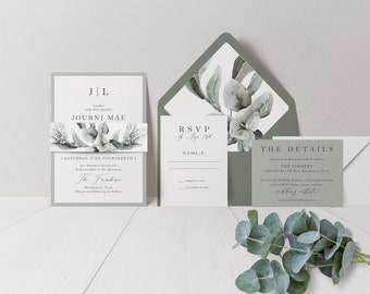 Sage Green Wedding Invitation - Sage and White Wedding - Eucalyptus Wedding - Green Wedding - Natural Wedding - Greenery Wedding - Printed